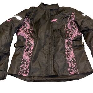 HWK | Womens 3X | Motorcycle Jacket | CE Armor | Black Pink Floral | Reflector